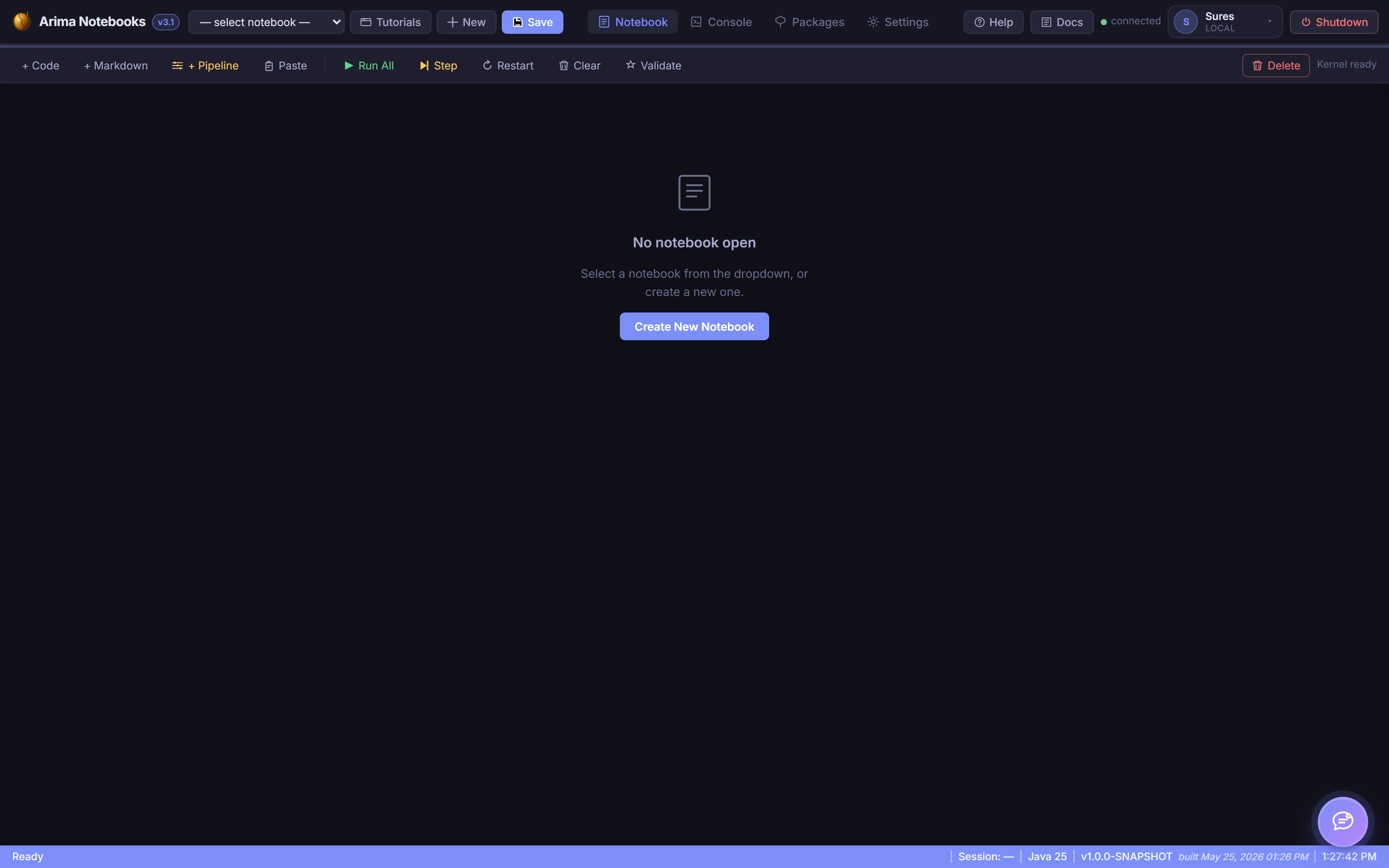 Arima Notebooks interface